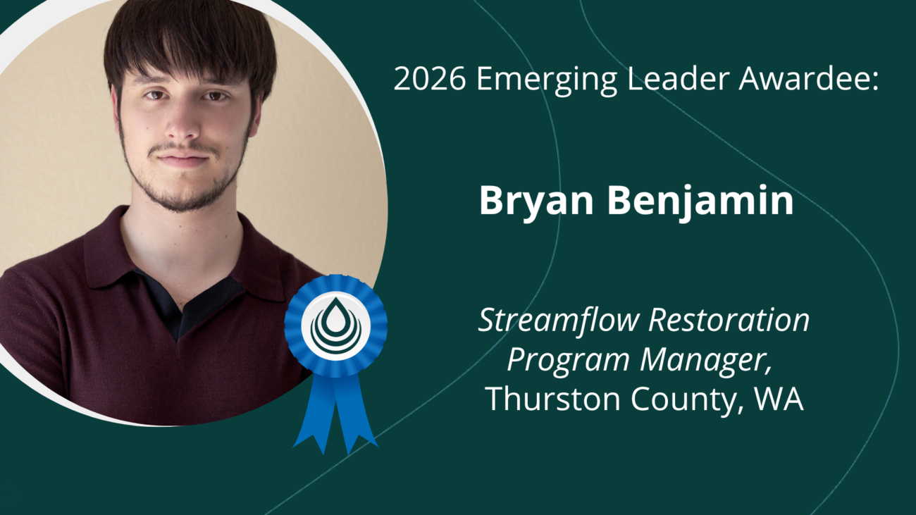 Portrait of Bryan Benjamin on a teal award banner with the text '2026 Emerging Leader Awardee' and a blue ribbon image.